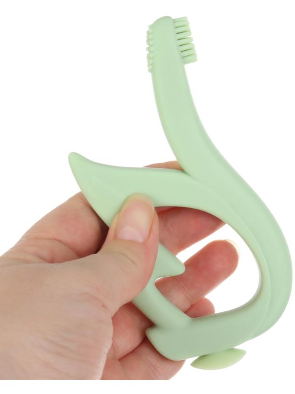 Прорезыватель силиконовый для зубов с щеточкой Крошка Я «Лебедь», на присоске, зелёный