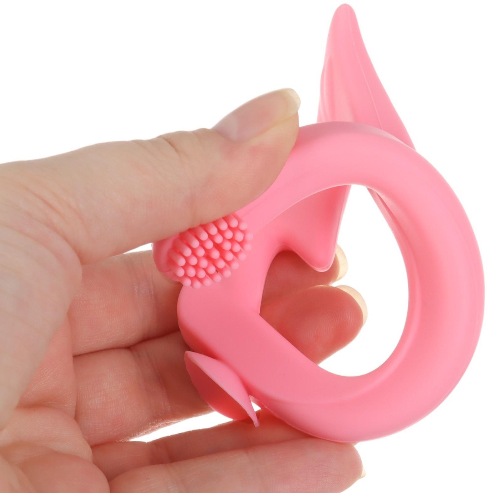 Прорезыватель - щеточка силиконовый Крошка Я «Лебедь», на присоске, розовый