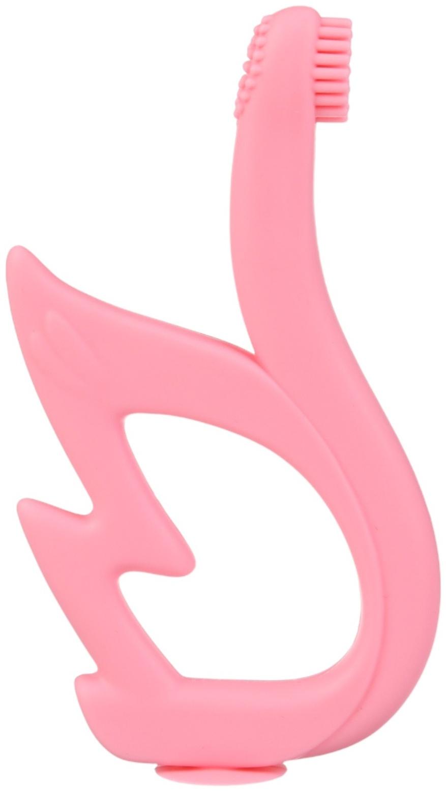 Прорезыватель - щеточка силиконовый Крошка Я «Лебедь», на присоске, розовый