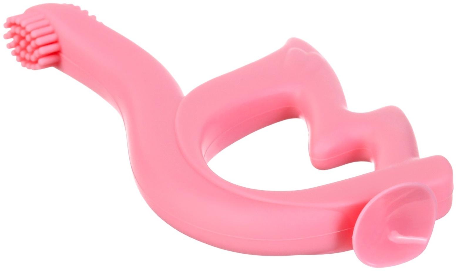 Прорезыватель - щеточка силиконовый Крошка Я «Лебедь», на присоске, розовый