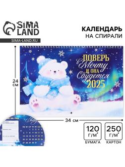 Календарь 2025 настенный, на спирали «Новый год: Белый мишка», 34 х 24 см
