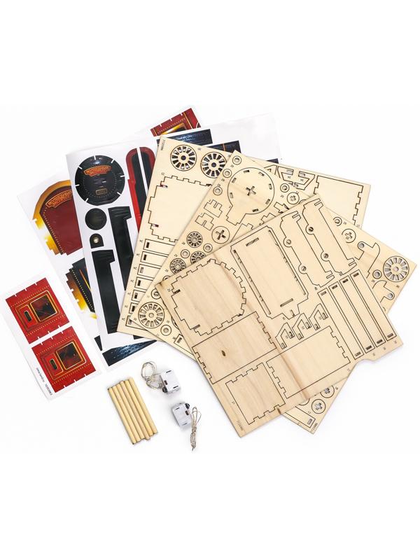 Деревянный конструктор «Новогодний экспресс ГП», 7.5×30×10 см, 108 деталей, с батарейками, 6+