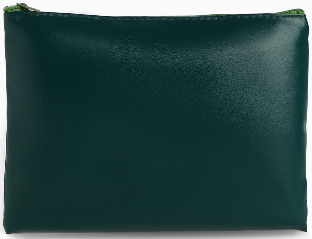 Косметичка на молнии плоская, однотонная, зелёная