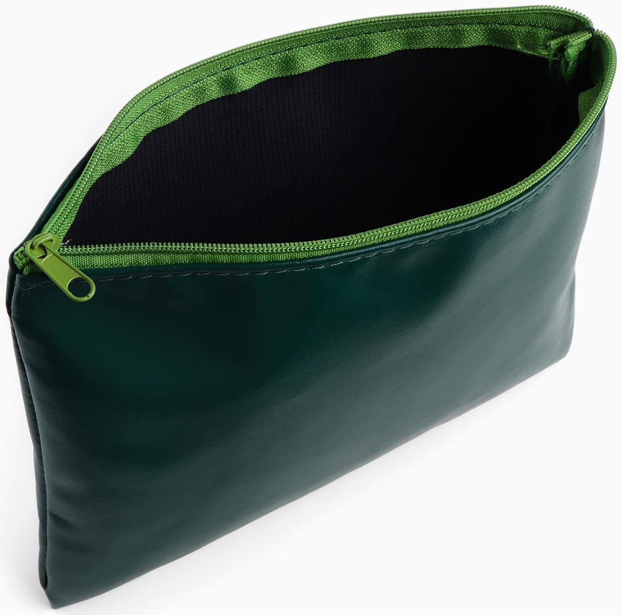 Косметичка на молнии плоская, однотонная, зелёная
