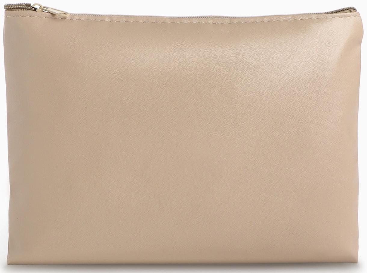 Косметичка на молнии плоская, однотонная, бежевая