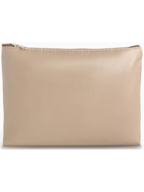 Косметичка на молнии плоская, однотонная, бежевая
