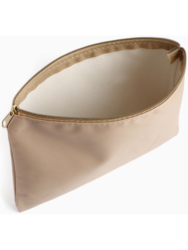 Косметичка на молнии плоская, однотонная, бежевая