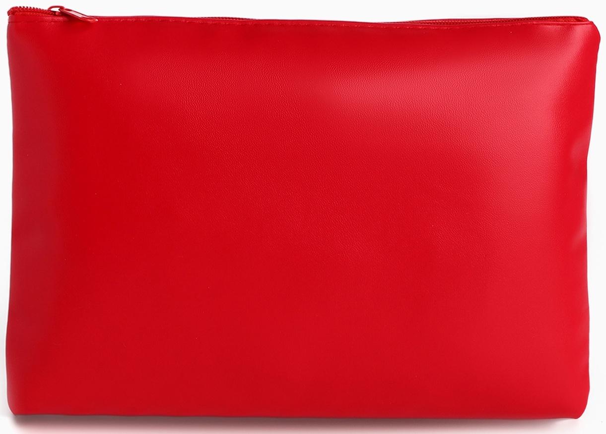 Косметичка на молнии плоская, однотонная, красная