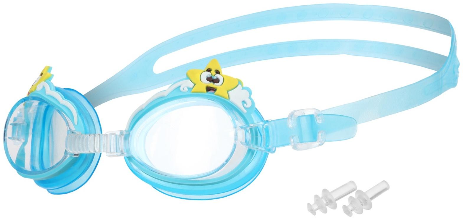 Очки для плавания детские «На волне: Морской мир», беруши, цвет голубой