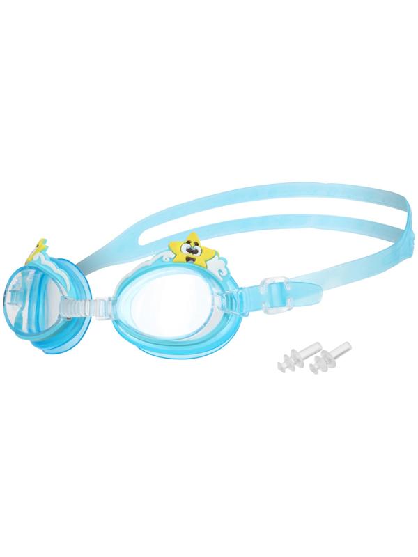 Очки для плавания детские «На волне: Морской мир», беруши, цвет голубой