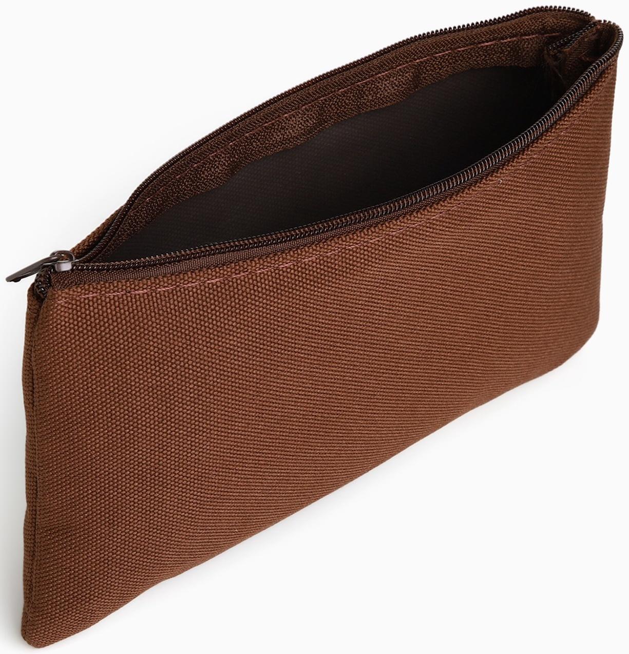 Косметичка-пенал на молнии, плоская, маленькая, коричневая