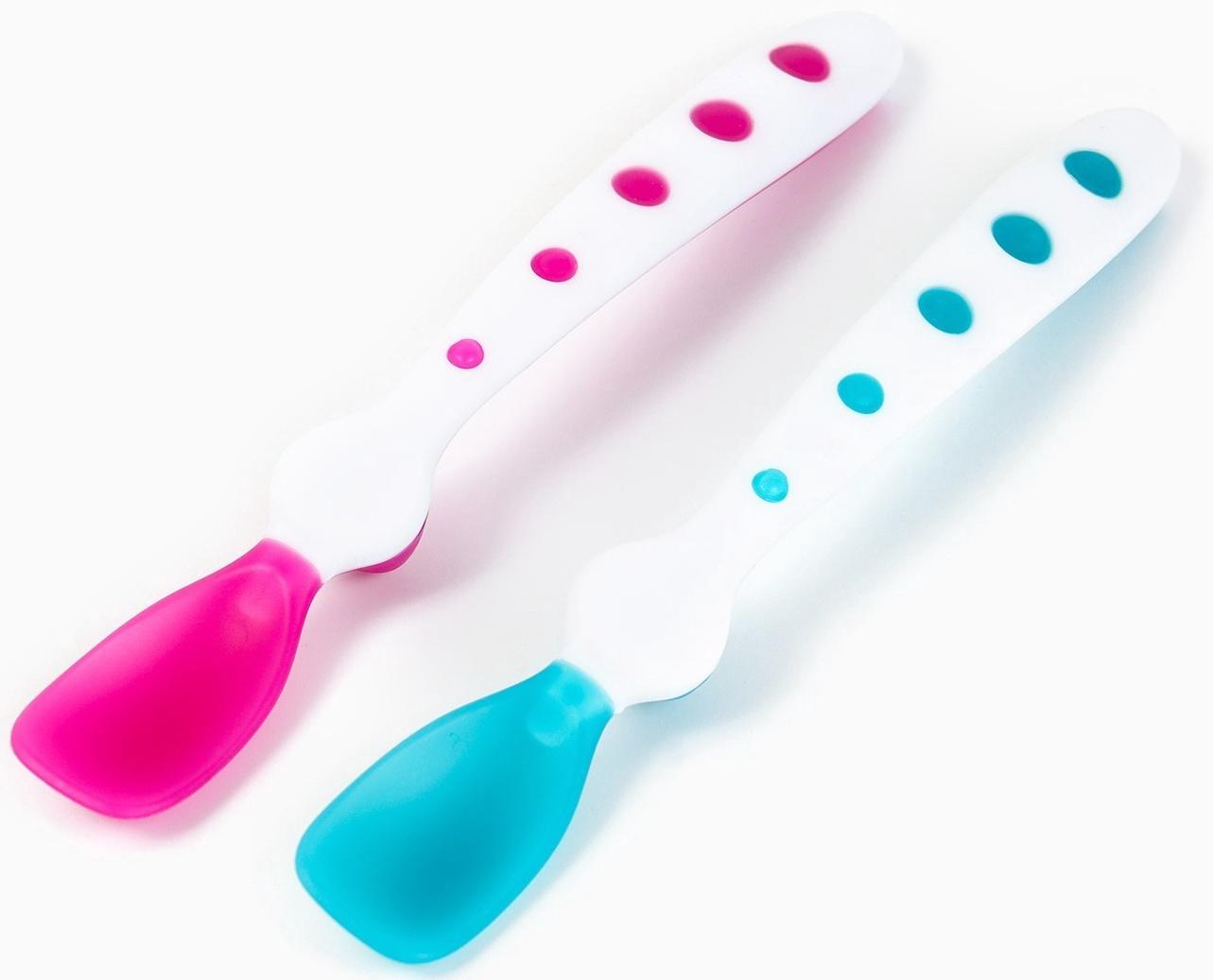 Ложки детские для кормления, термочувствительные, 16,5см.. 2 шт., цвет розовый/бирюзовый