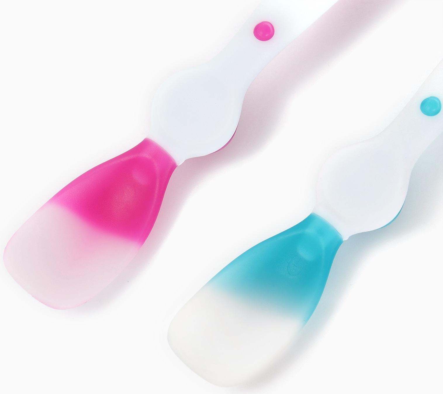 Ложки детские для кормления, термочувствительные, 16,5см.. 2 шт., цвет розовый/бирюзовый