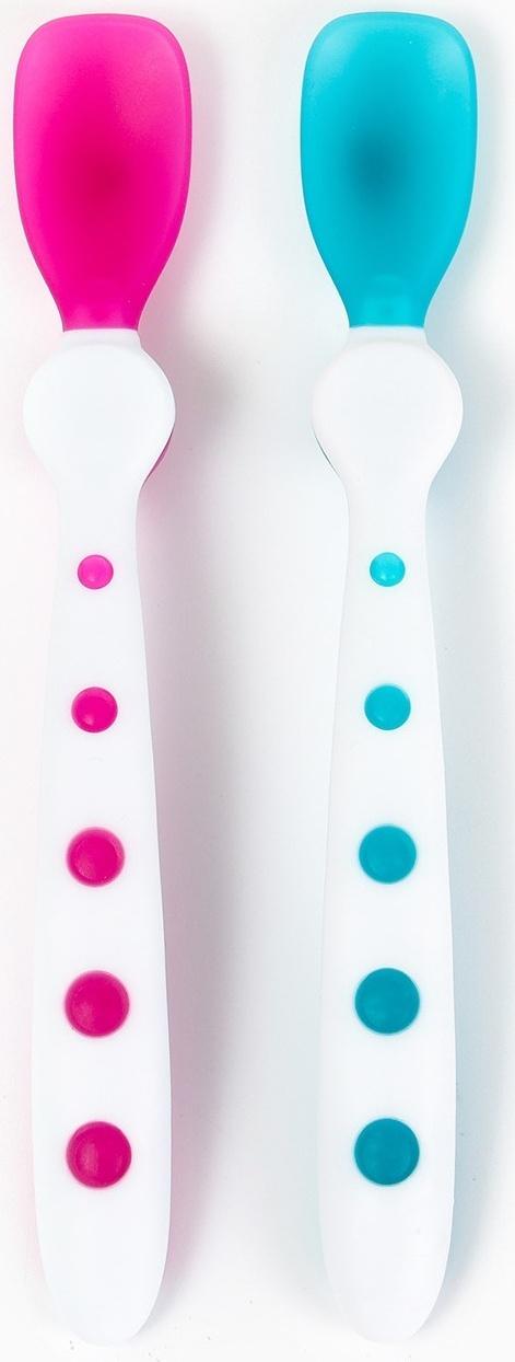 Ложки детские для кормления, термочувствительные, 16,5см.. 2 шт., цвет розовый/бирюзовый