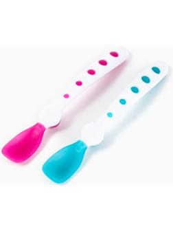 Ложки детские для кормления, термочувствительные, 16,5см.. 2 шт., цвет розовый/бирюзовый