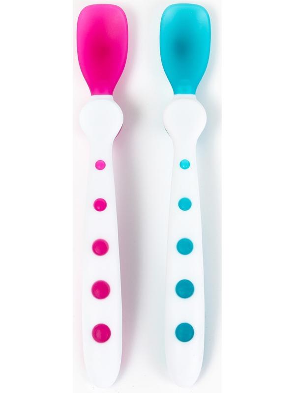 Ложки детские для кормления, термочувствительные, 16,5см.. 2 шт., цвет розовый/бирюзовый