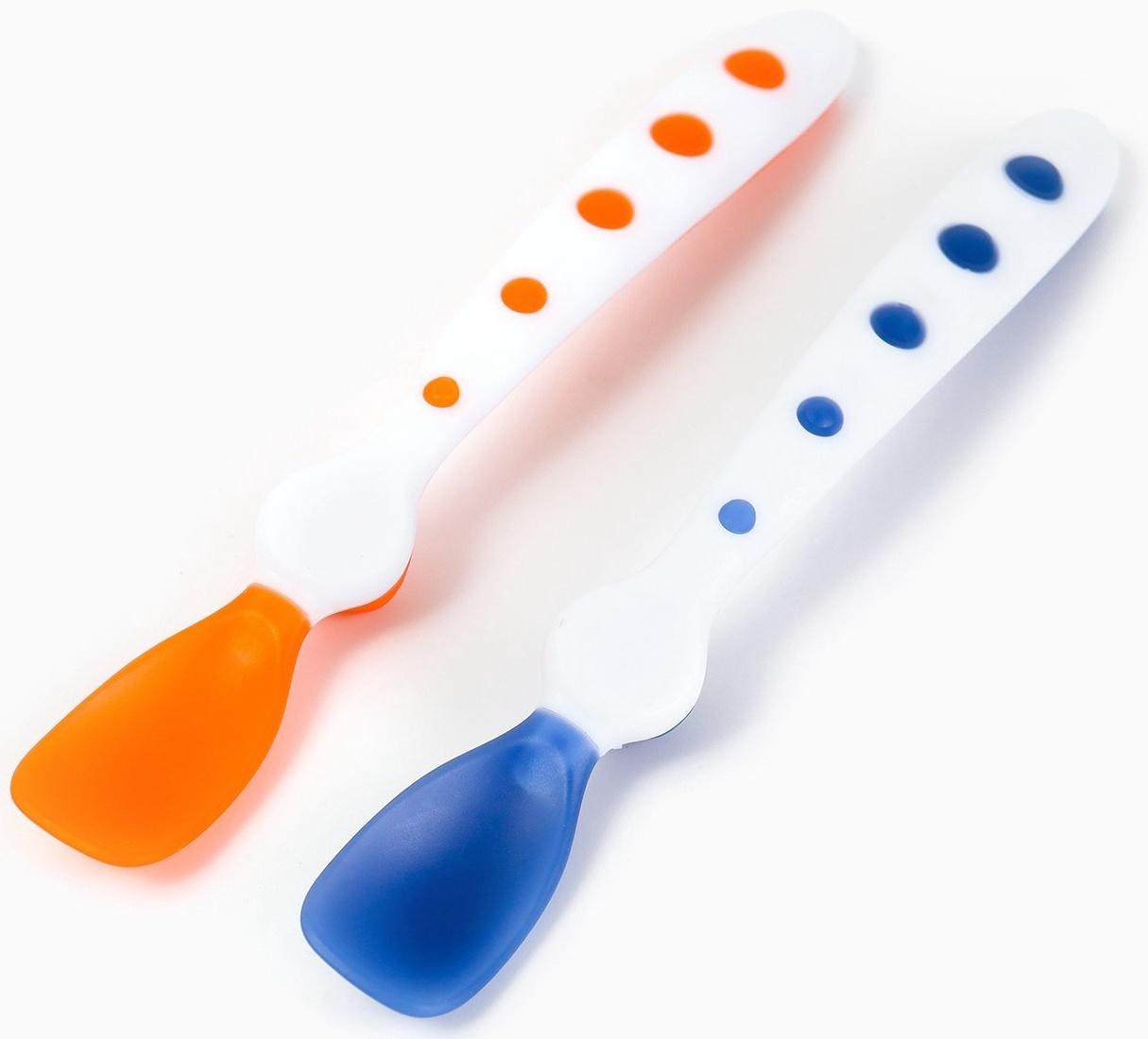 Ложки детские для кормления, термочувствительные, 16,5см., 2 шт., цвет синий/оранжевый