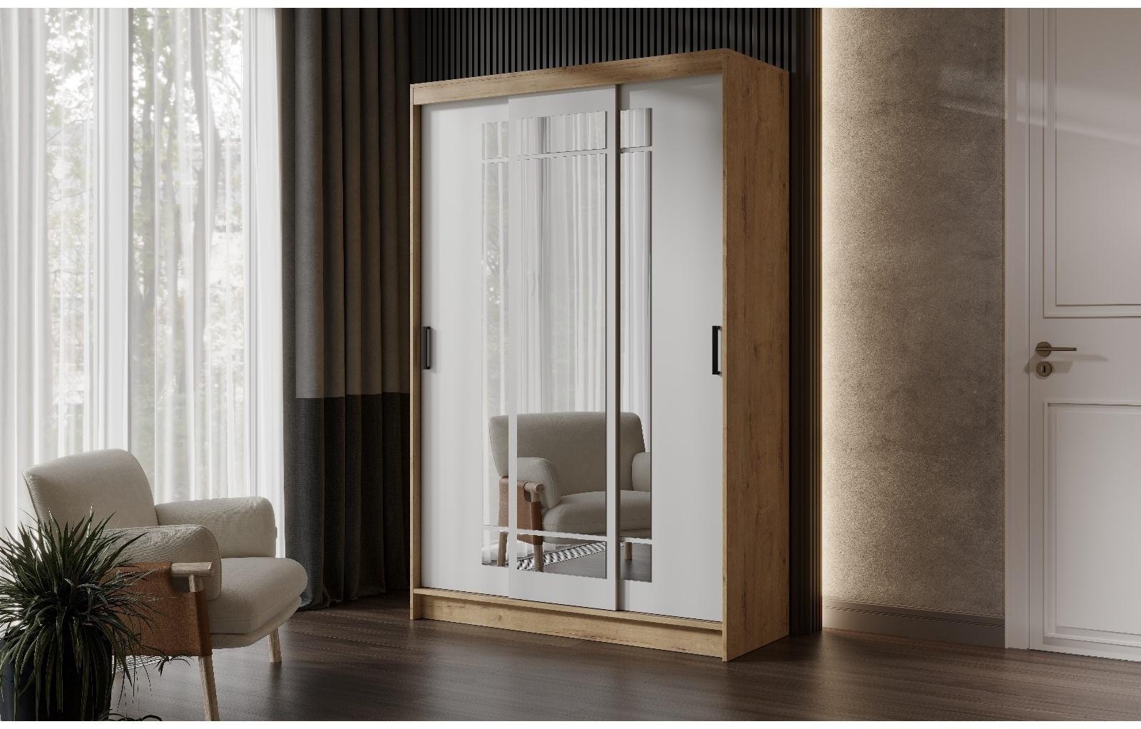 Шкаф-купе «Бруно 4», 1310×2000×500 мм, корпус дуб вотан/белый гладкий