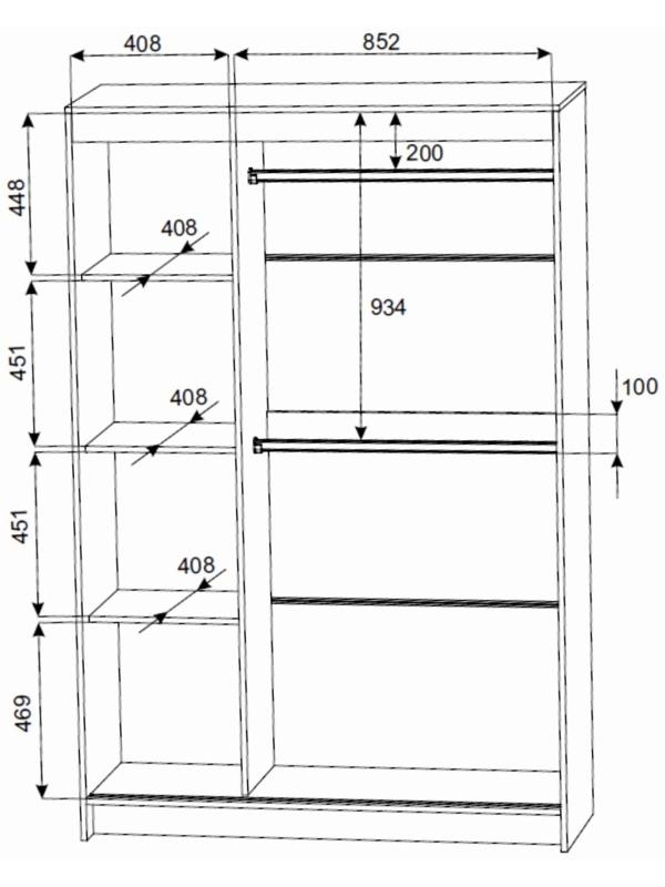 Шкаф-купе «Бруно 4», 1310×2000×500 мм, корпус дуб вотан/белый гладкий
