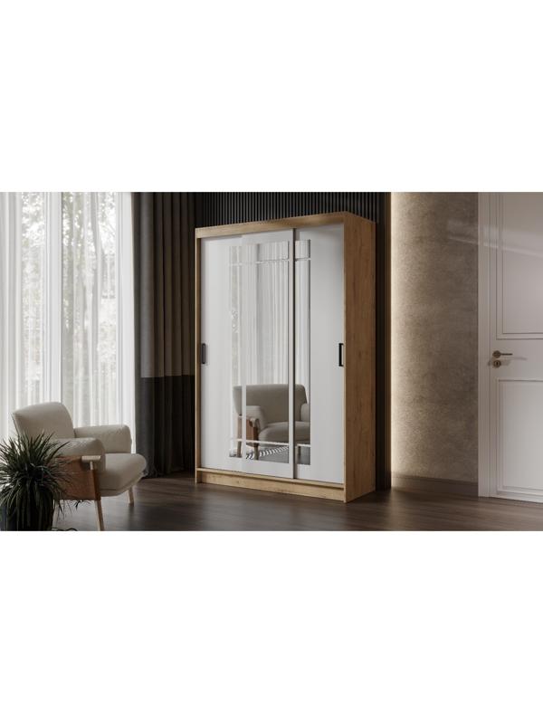 Шкаф-купе «Бруно 4», 1310×2000×500 мм, корпус дуб вотан/белый гладкий