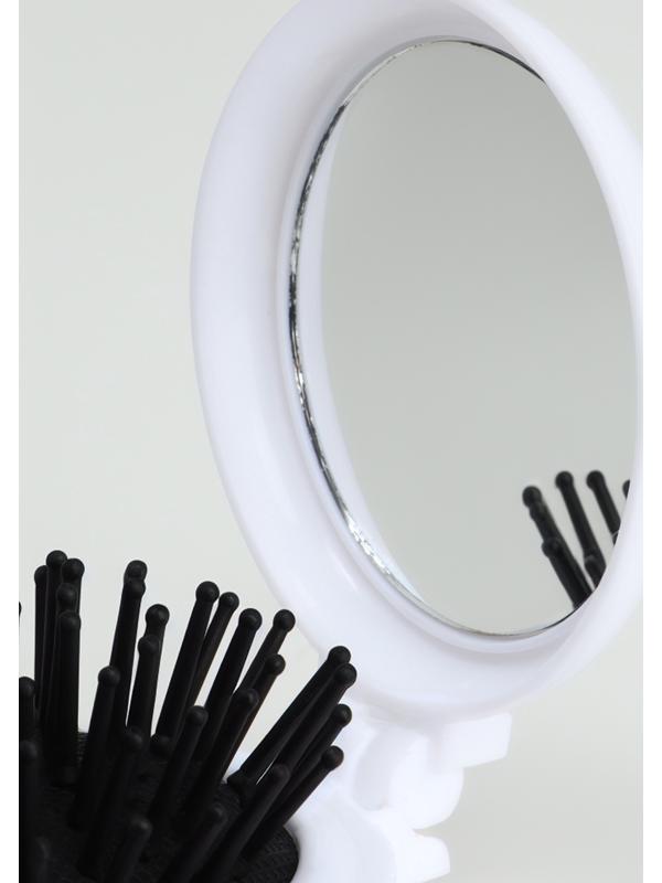 Расчёска массажная «Коты», складная, с зеркалом, 6,5 × 2,5 см, цвет белый