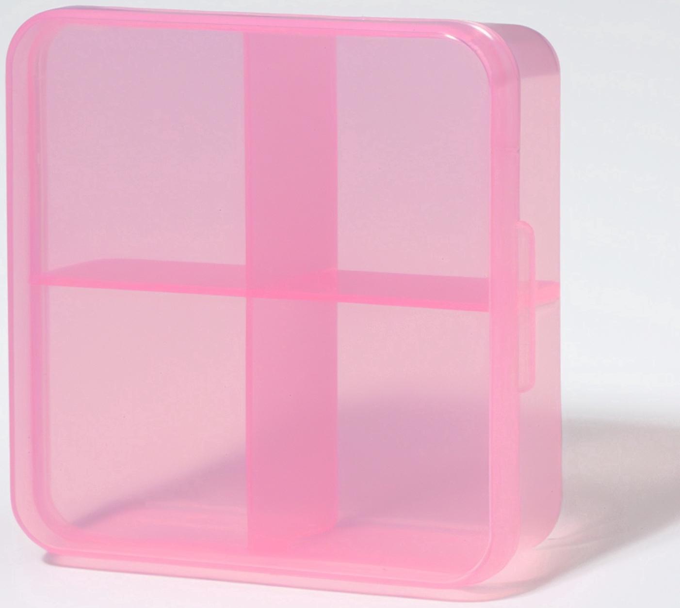 Таблетница, 6,5 × 6,5 × 2,5 см, 4 секции, цвет розовый