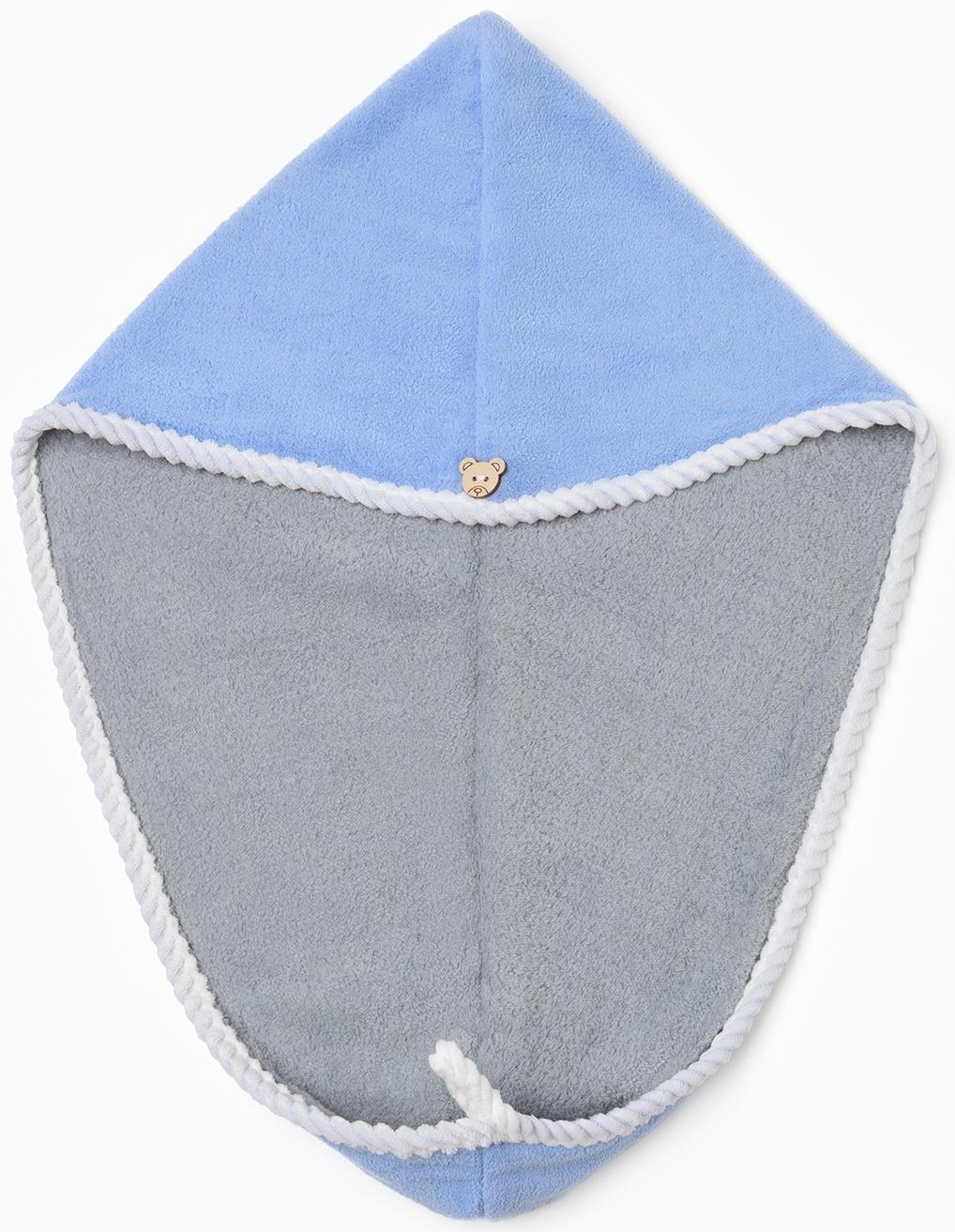 Чалма для сушки волос Этель, цв. голубой/серый, 25*60 см, 100% п/э