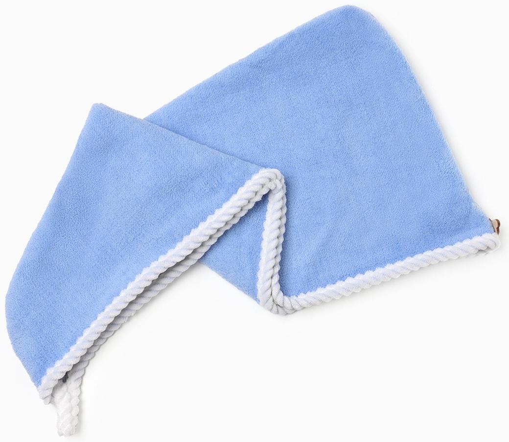 Чалма для сушки волос Этель, цв. голубой/серый, 25*60 см, 100% п/э