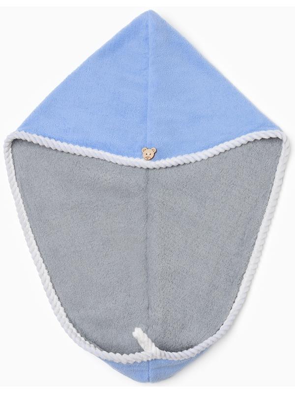 Чалма для сушки волос Этель, цв. голубой/серый, 25*60 см, 100% п/э