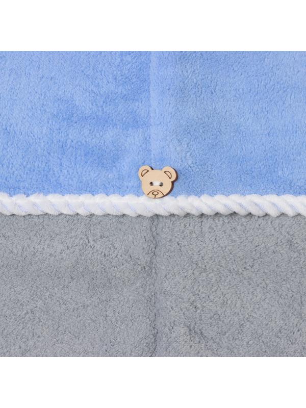 Чалма для сушки волос Этель, цв. голубой/серый, 25*60 см, 100% п/э