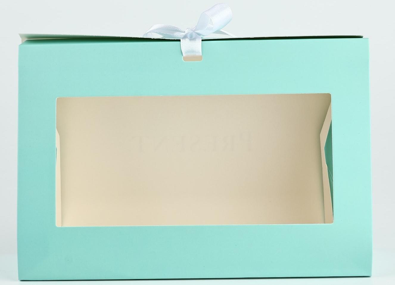 Складная коробка для цветов с окном Present, тиффани, 16 х 27 х 9 см