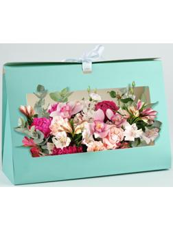 Складная коробка для цветов с окном Present, тиффани, 16 х 27 х 9 см