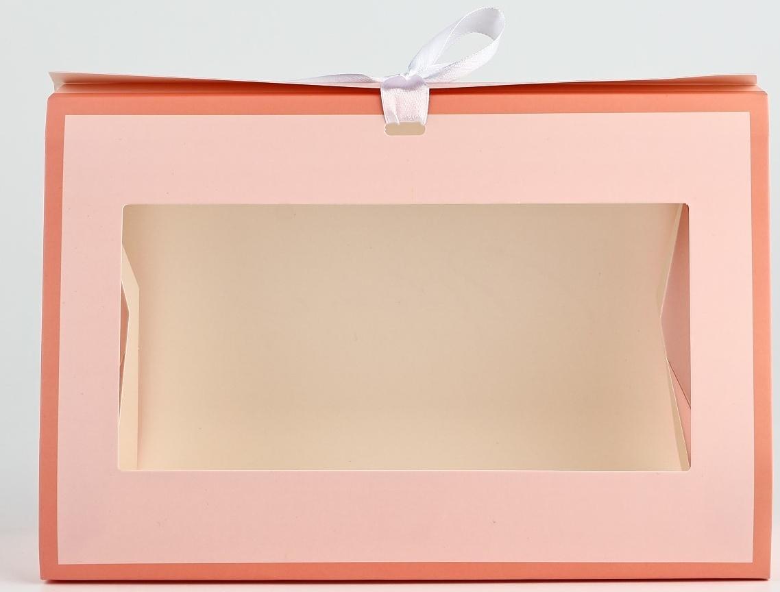 Складная коробка для цветов с окном «Цвети от счастья», персиковая, 16 х 27 х 9 см