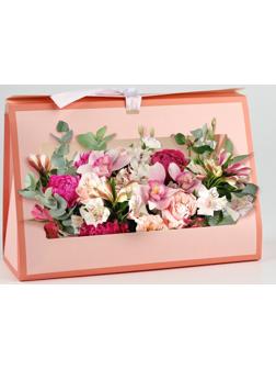 Складная коробка для цветов с окном «Цвети от счастья», персиковая, 16 х 27 х 9 см