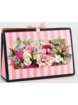 Складная коробка для цветов с окном «Спасибо, что ты есть», розовая, 16 х 27 х 9 см
