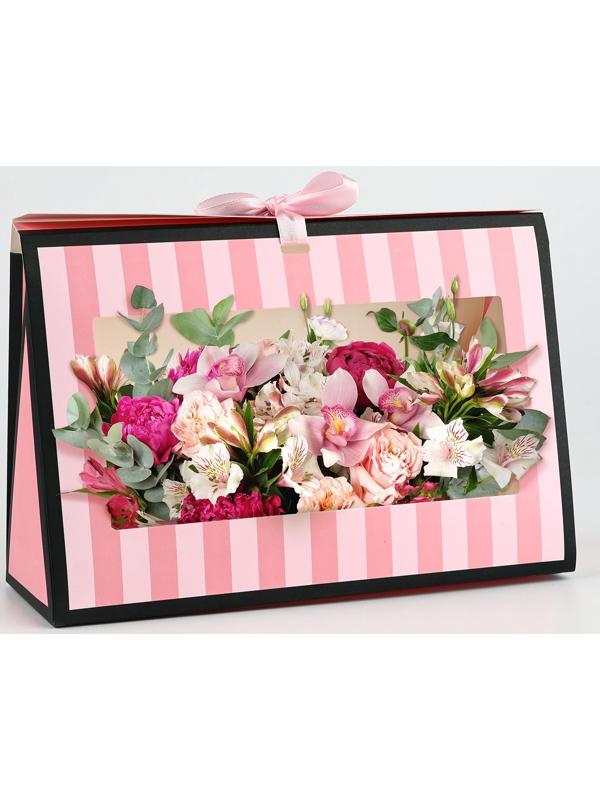 Складная коробка для цветов с окном «Спасибо, что ты есть», розовая, 16 х 27 х 9 см