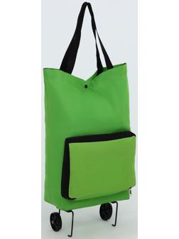 Сумка хозяйственная складная на кнопке, 2 колеса, наружный карман, цвет зелёный