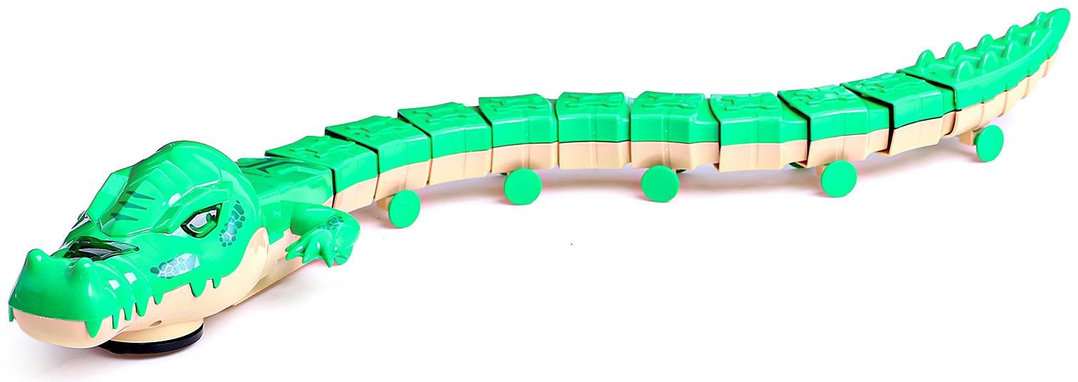 Интерактивная игрушка «Животное.Аллигатор», световые эффекты, работает от батареек, 11 деталей, цвет зелёный
