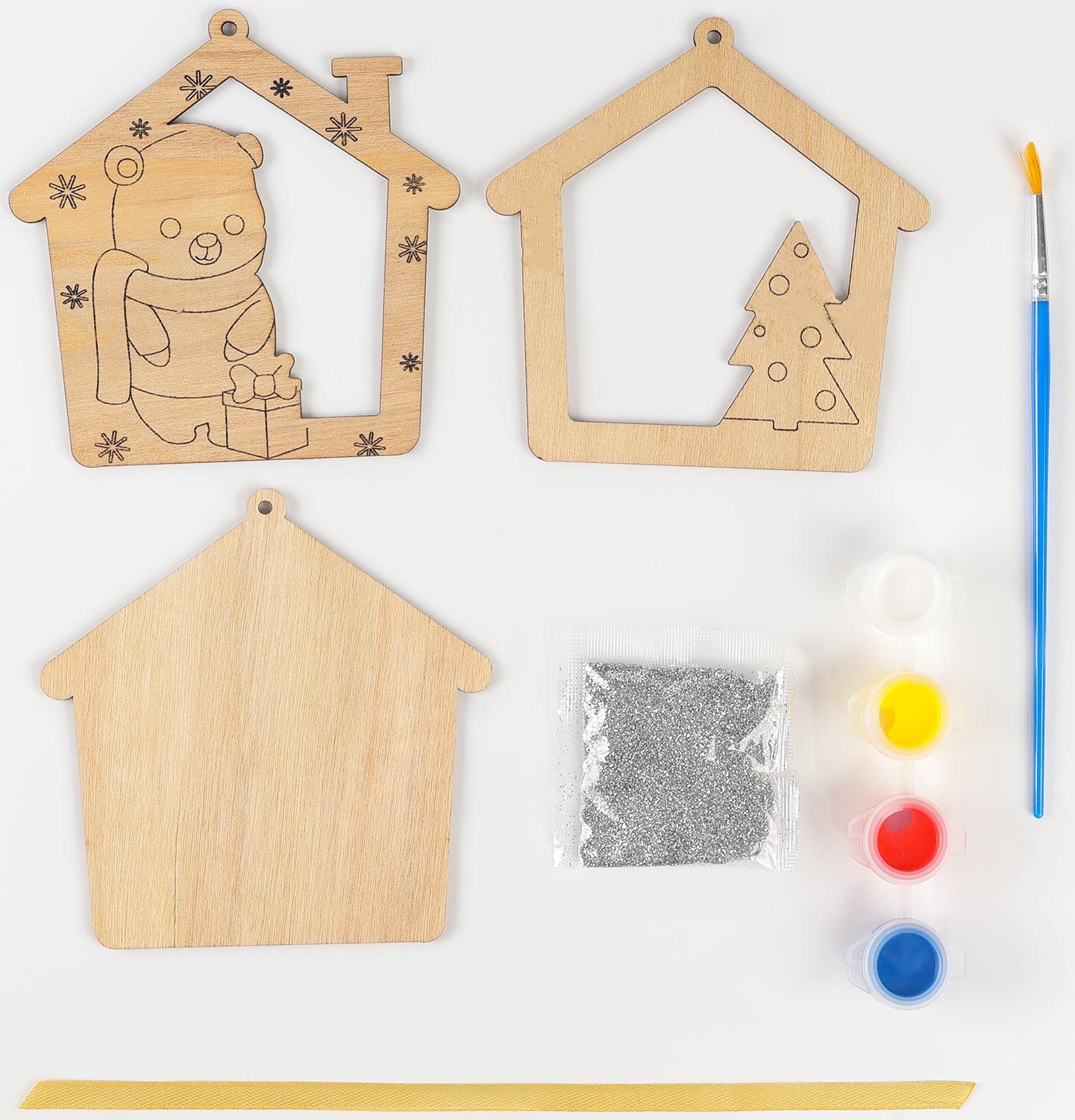 Ёлочная подвеска из дерева своими руками на новый год «Мишка», набор для творчества
