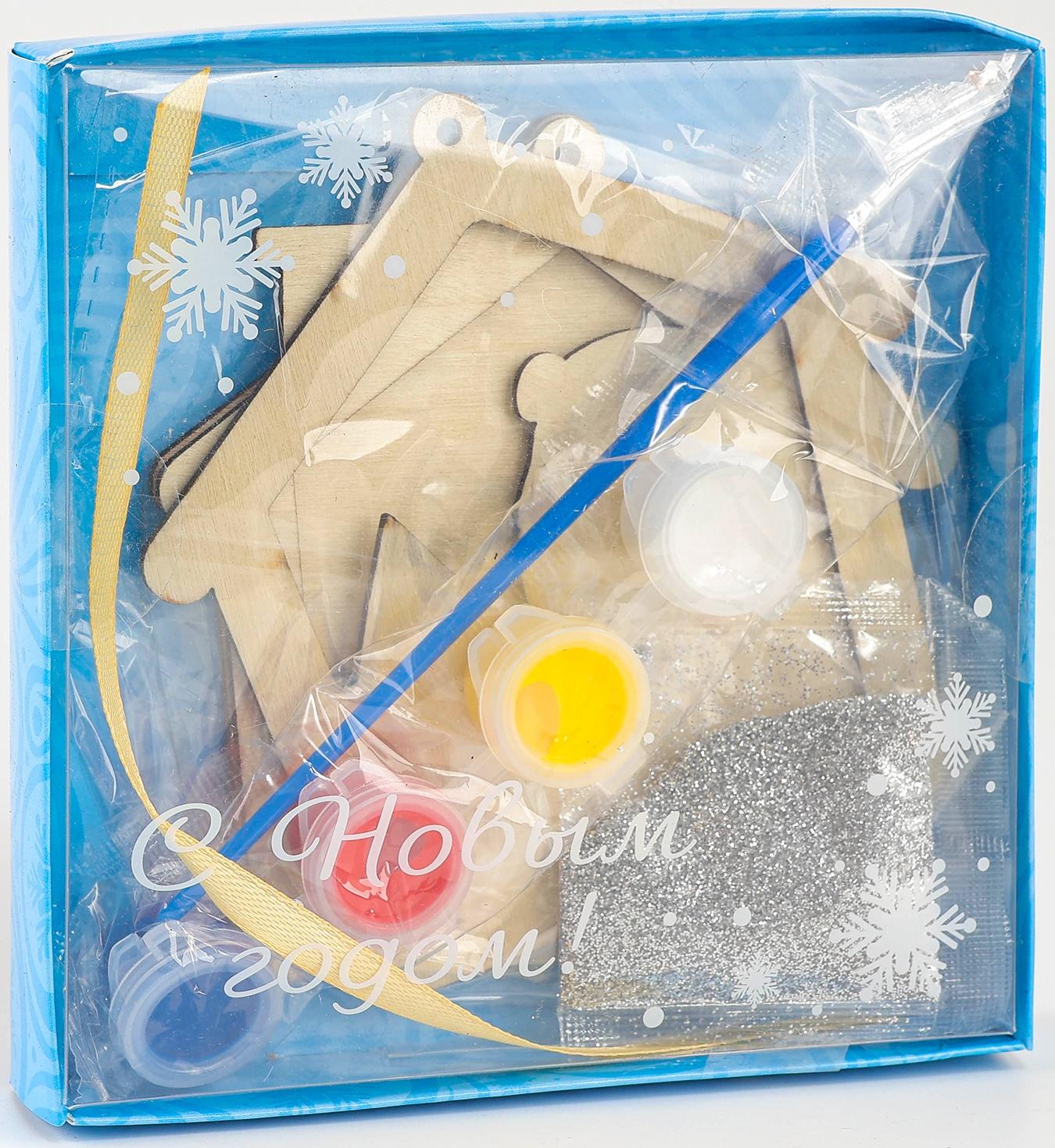 Ёлочная подвеска из дерева своими руками на новый год «Мишка», набор для творчества