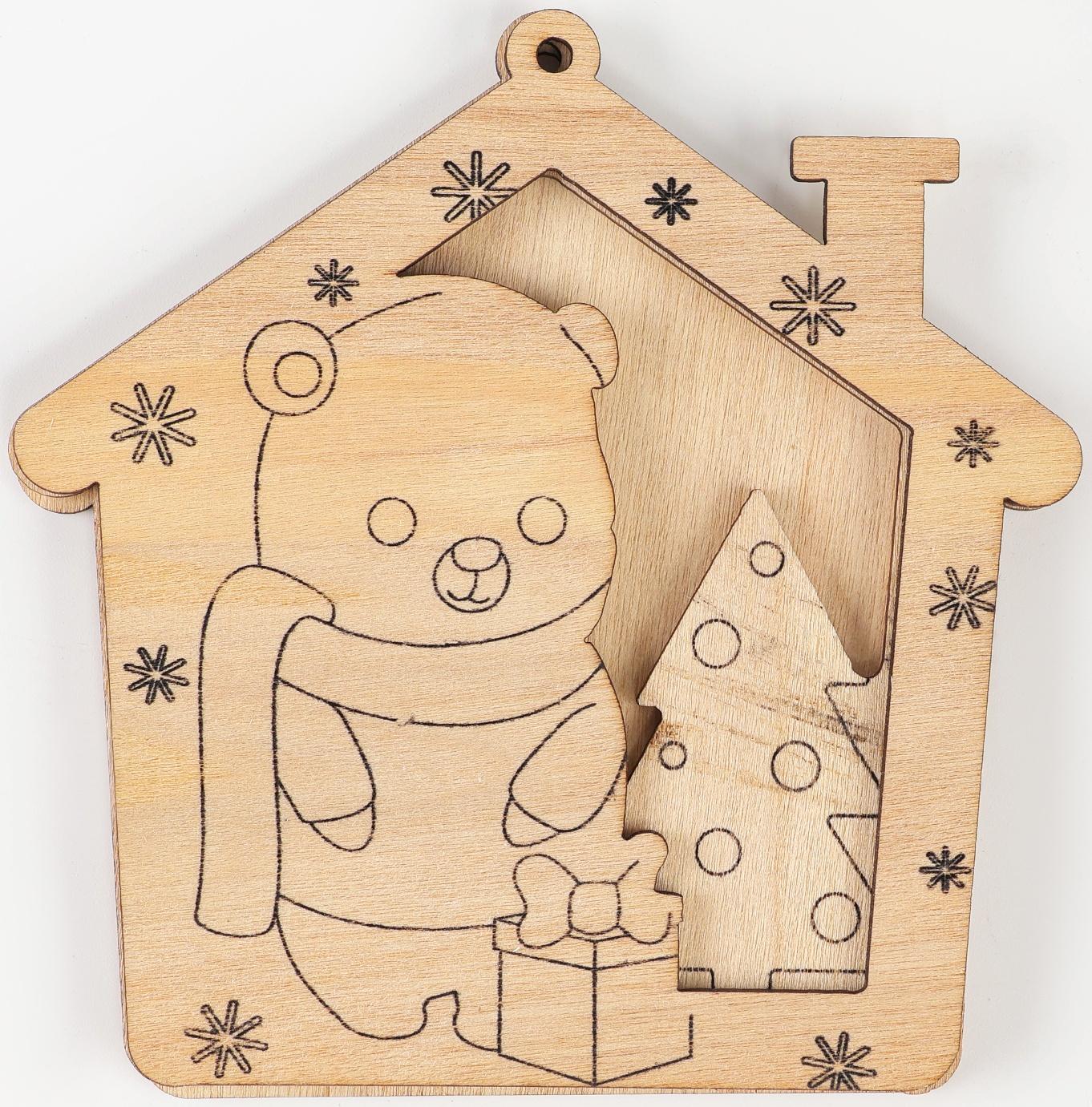 Ёлочная подвеска из дерева своими руками на новый год «Мишка», набор для творчества