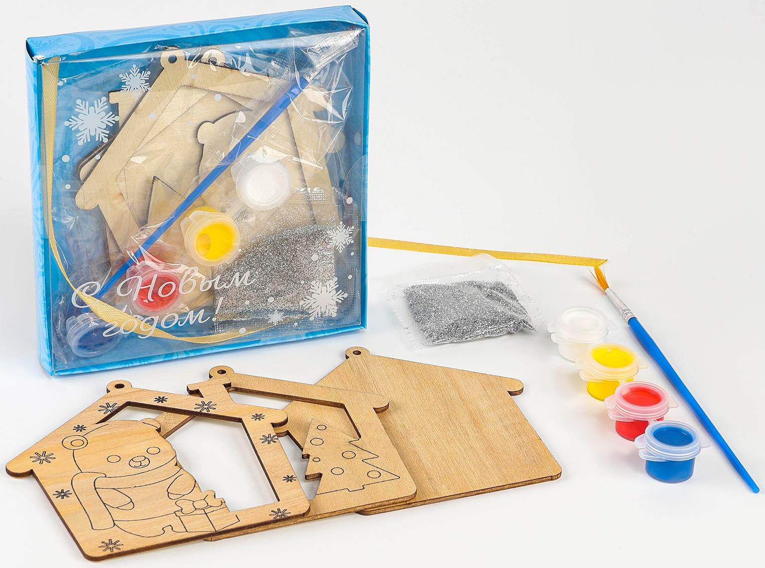 Ёлочная подвеска из дерева своими руками на новый год «Мишка», набор для творчества