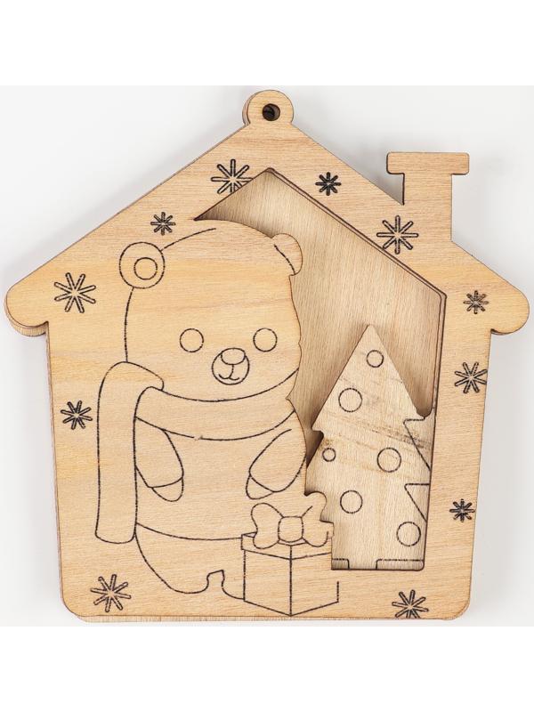 Ёлочная подвеска из дерева своими руками на новый год «Мишка», набор для творчества