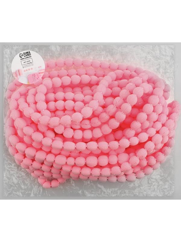 Тесьма декоративная с помпонами, 10 мм, 9.1±0.5 м, розовая