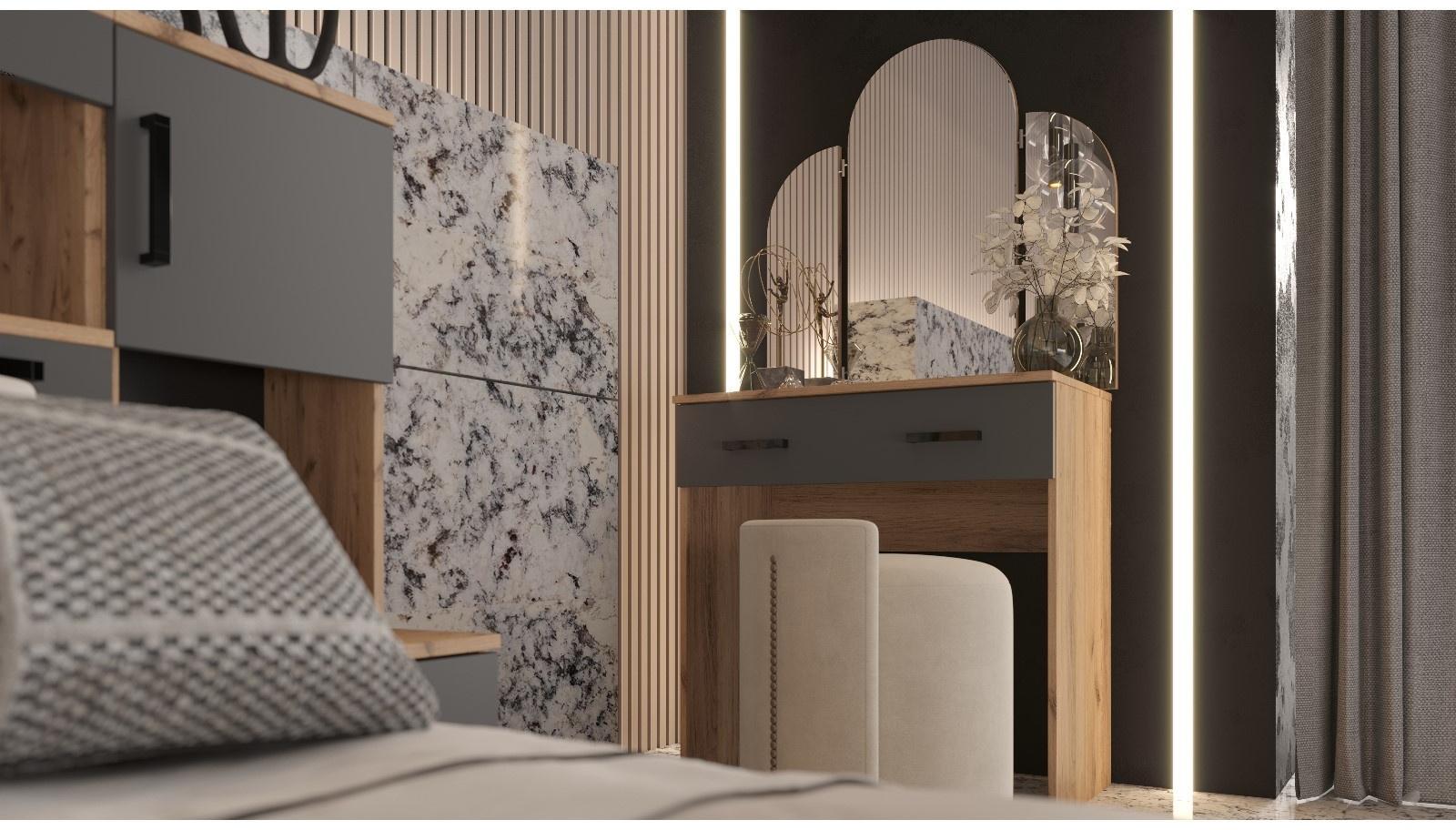 Спальный гарнитур «Бася», кровать 1600 мм, 2 тумбы, комод, шкаф купе, трюмо с зеркалом