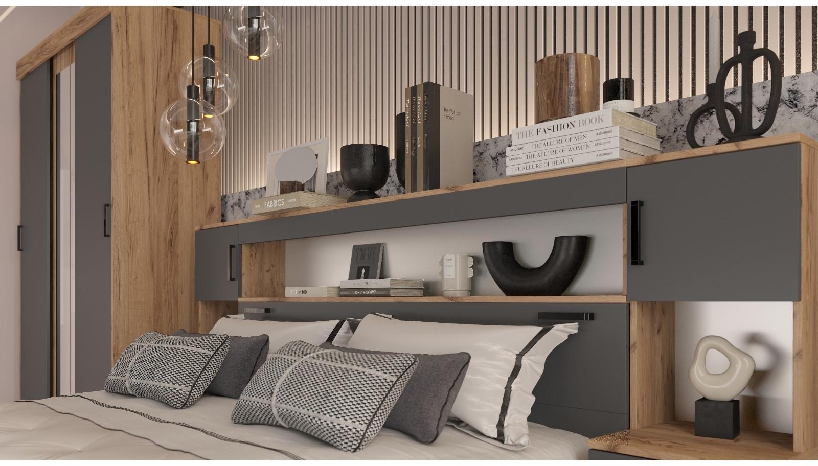 Спальный гарнитур «Бася», кровать 1600 мм, 2 тумбы, комод, шкаф купе, трюмо с зеркалом