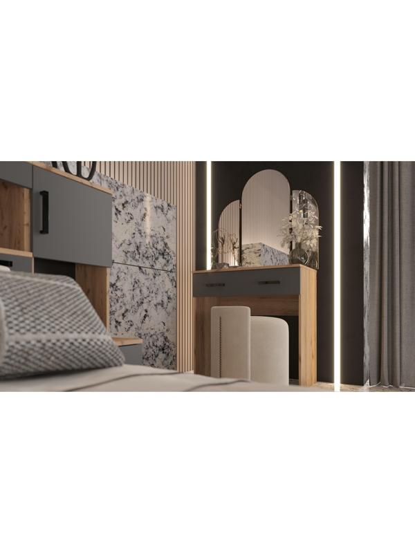 Спальный гарнитур «Бася», кровать 1600 мм, 2 тумбы, комод, шкаф купе, трюмо с зеркалом