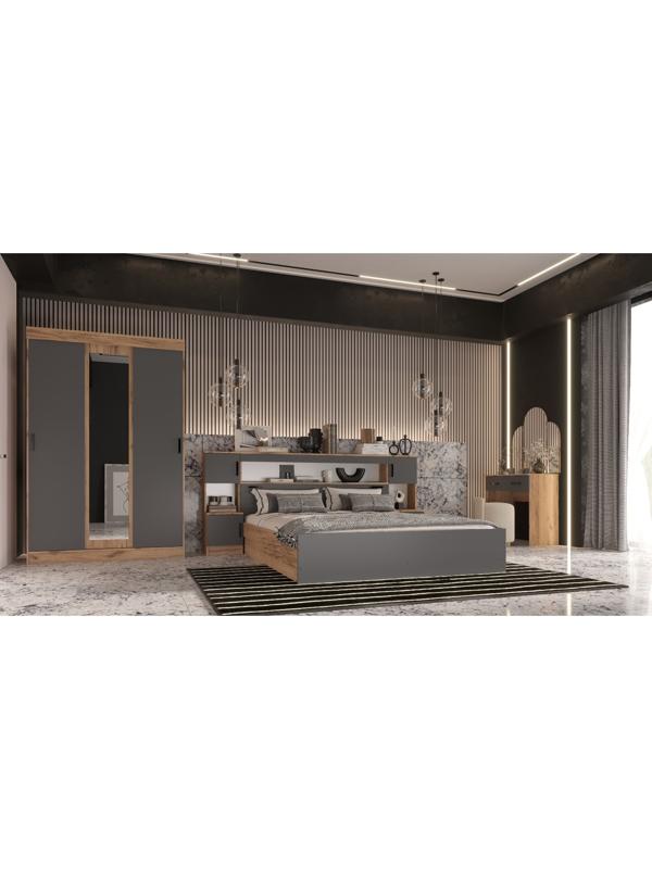 Спальный гарнитур «Бася», кровать 1600 мм, 2 тумбы, комод, шкаф купе, трюмо с зеркалом