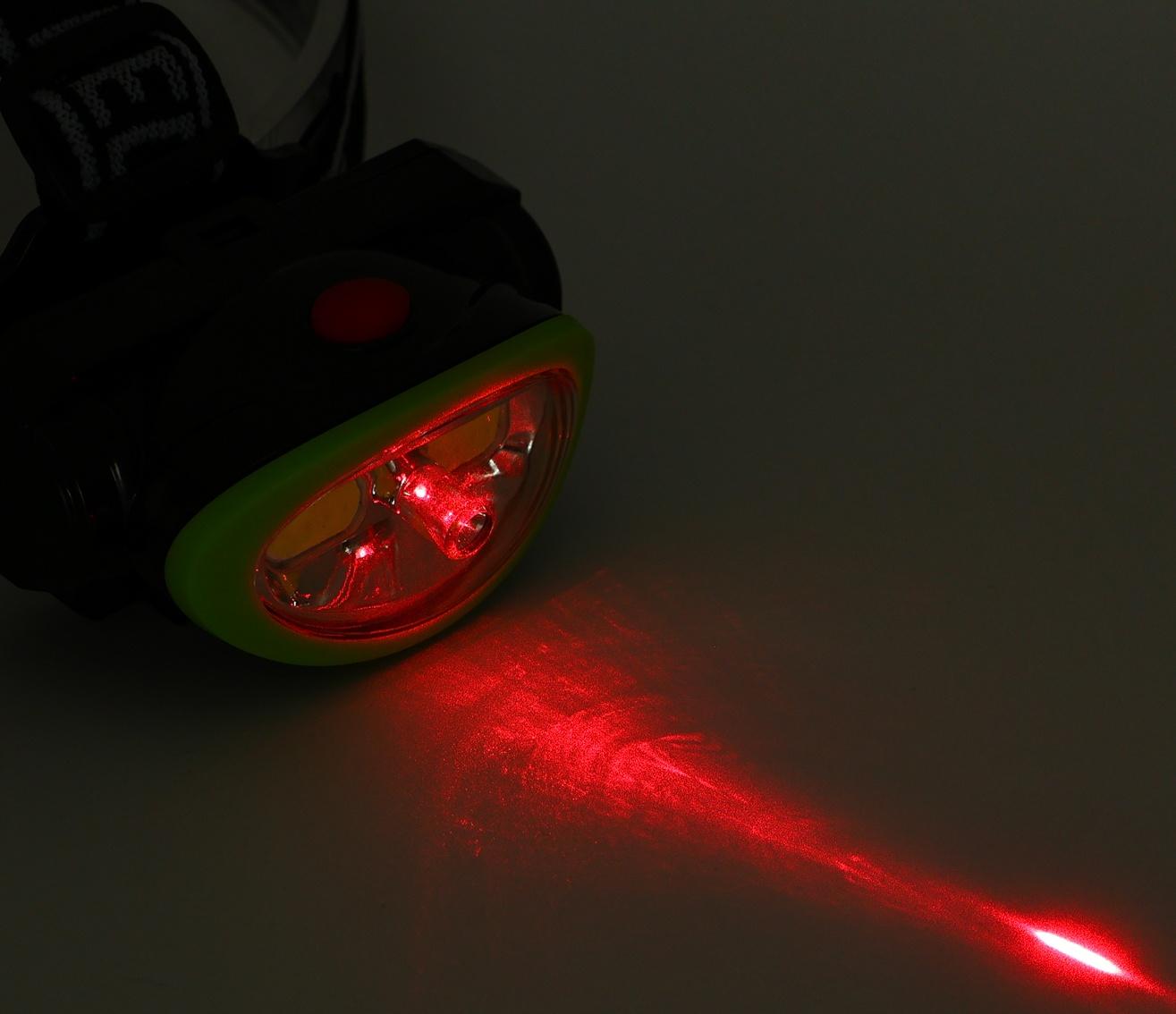 Фонарь налобный аккумуляторный, 5Вт, 1200 мАч, 120 лм, 2 режима, лазер, 5 х 6.5 см, зеленый