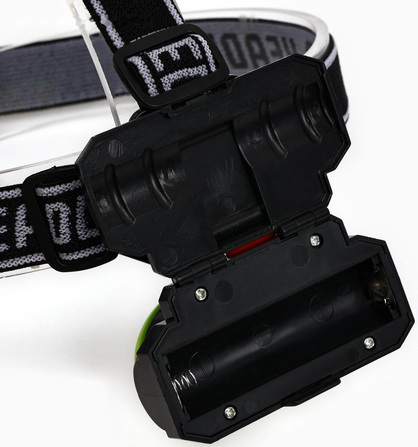 Фонарь налобный аккумуляторный, 5Вт, 1200 мАч, 120 лм, 2 режима, лазер, 5 х 6.5 см, зеленый